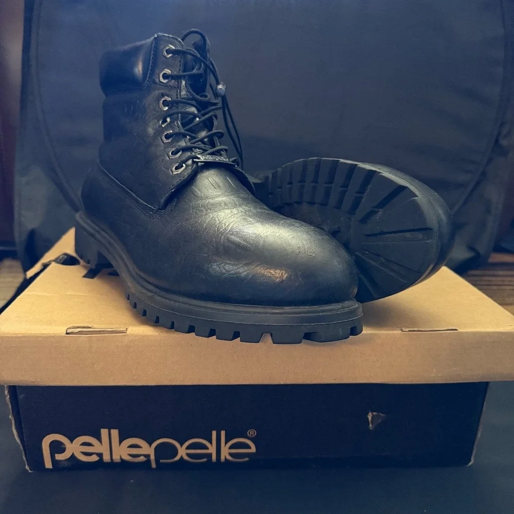 Pelle Pelle‎ Men's Black Alligator Embossed Combat Lug Boots Sz 13